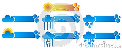 Templates for words with different weather icons. Vector Illustration
